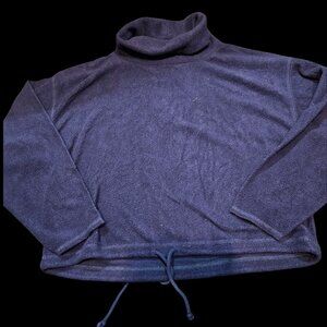 Aerie Navy Blue Fleece Turtleneck Pullover with Drawstring Hem Size XS